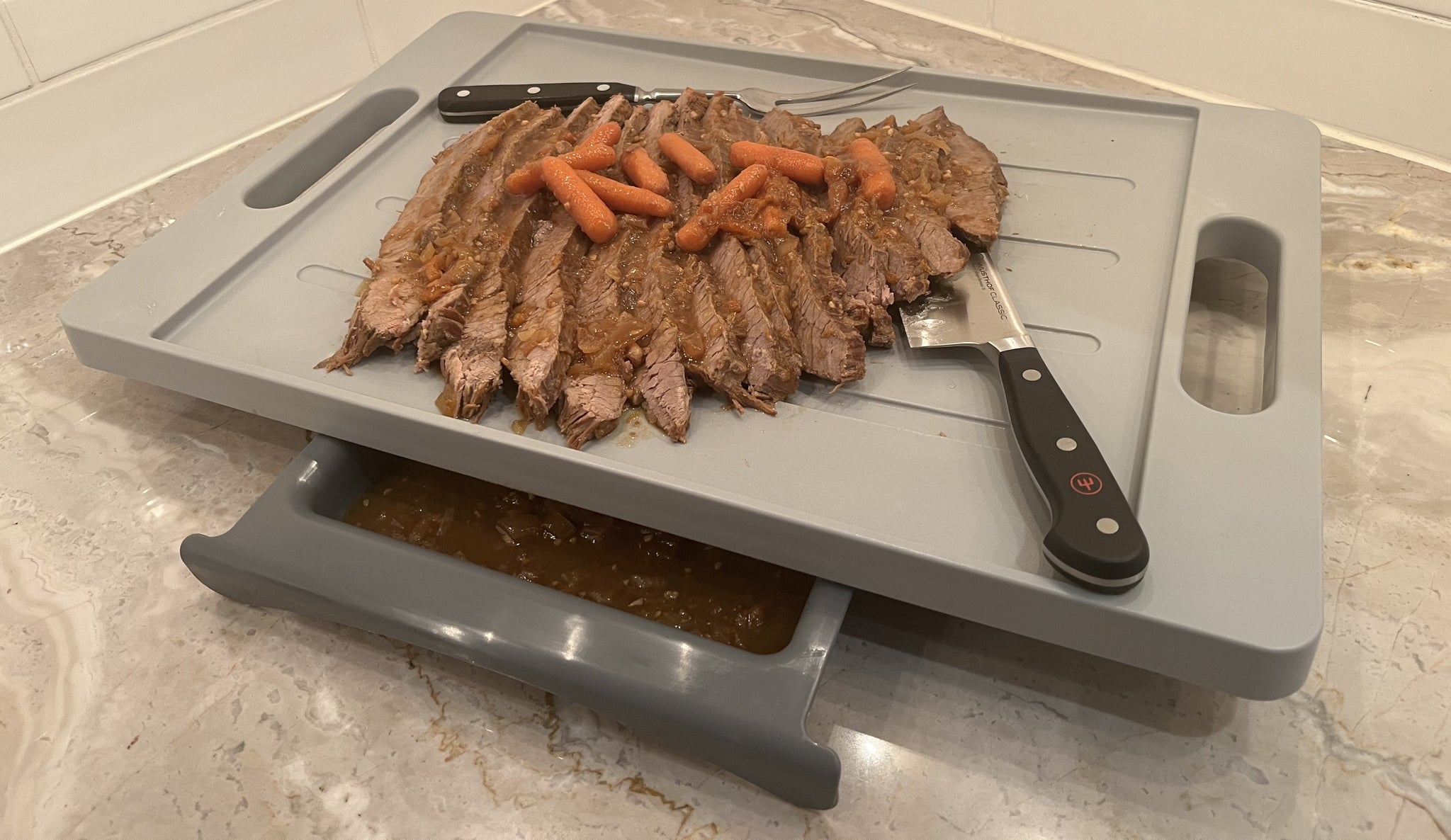 Dripless Cutting Board 2 In 1 System With Additional Insert Board and Digital Meat Thermometer