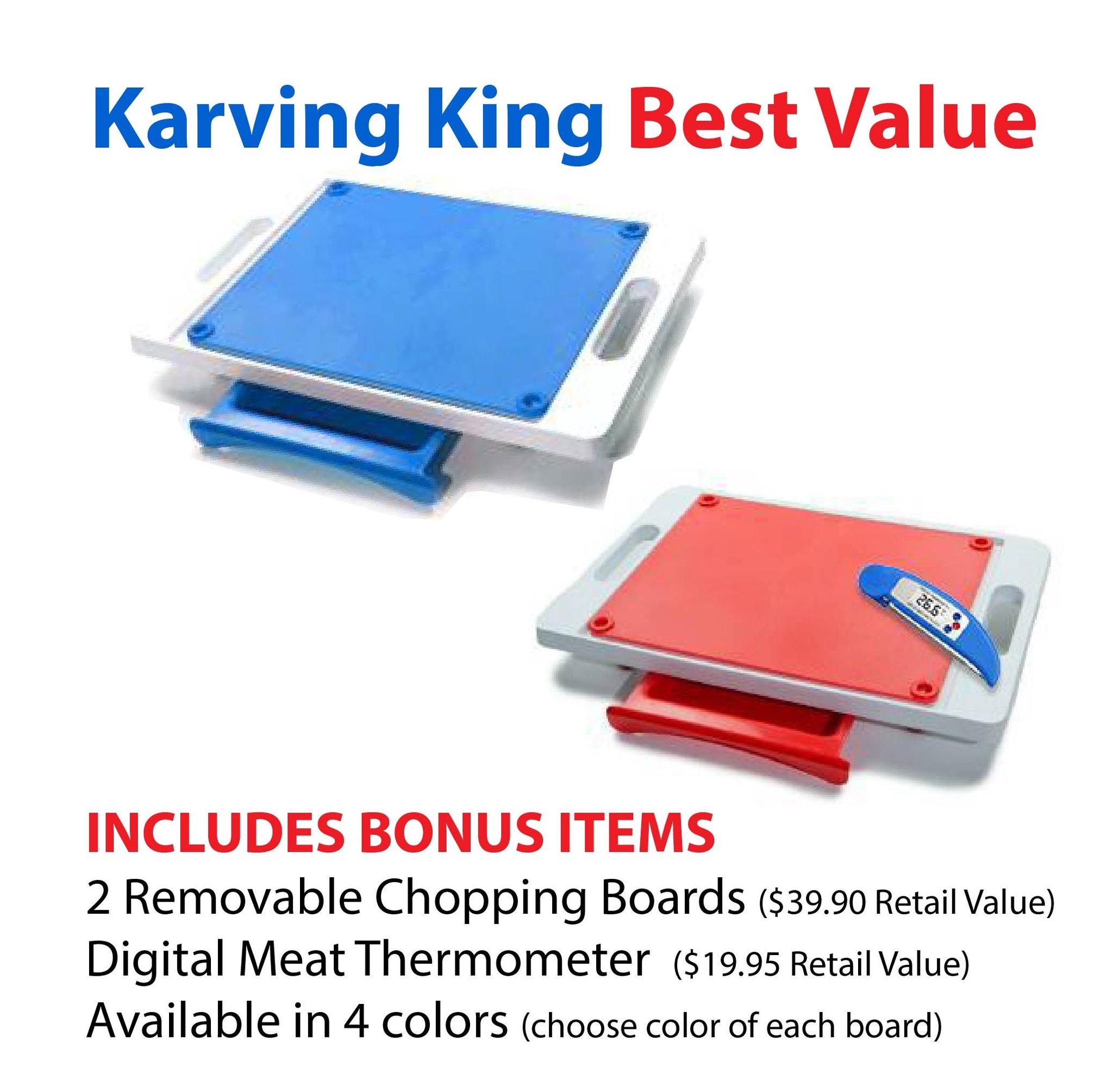 Set of 2 Dripless Cutting Boards 2 In 1 System With Digital Meat Thermometer
