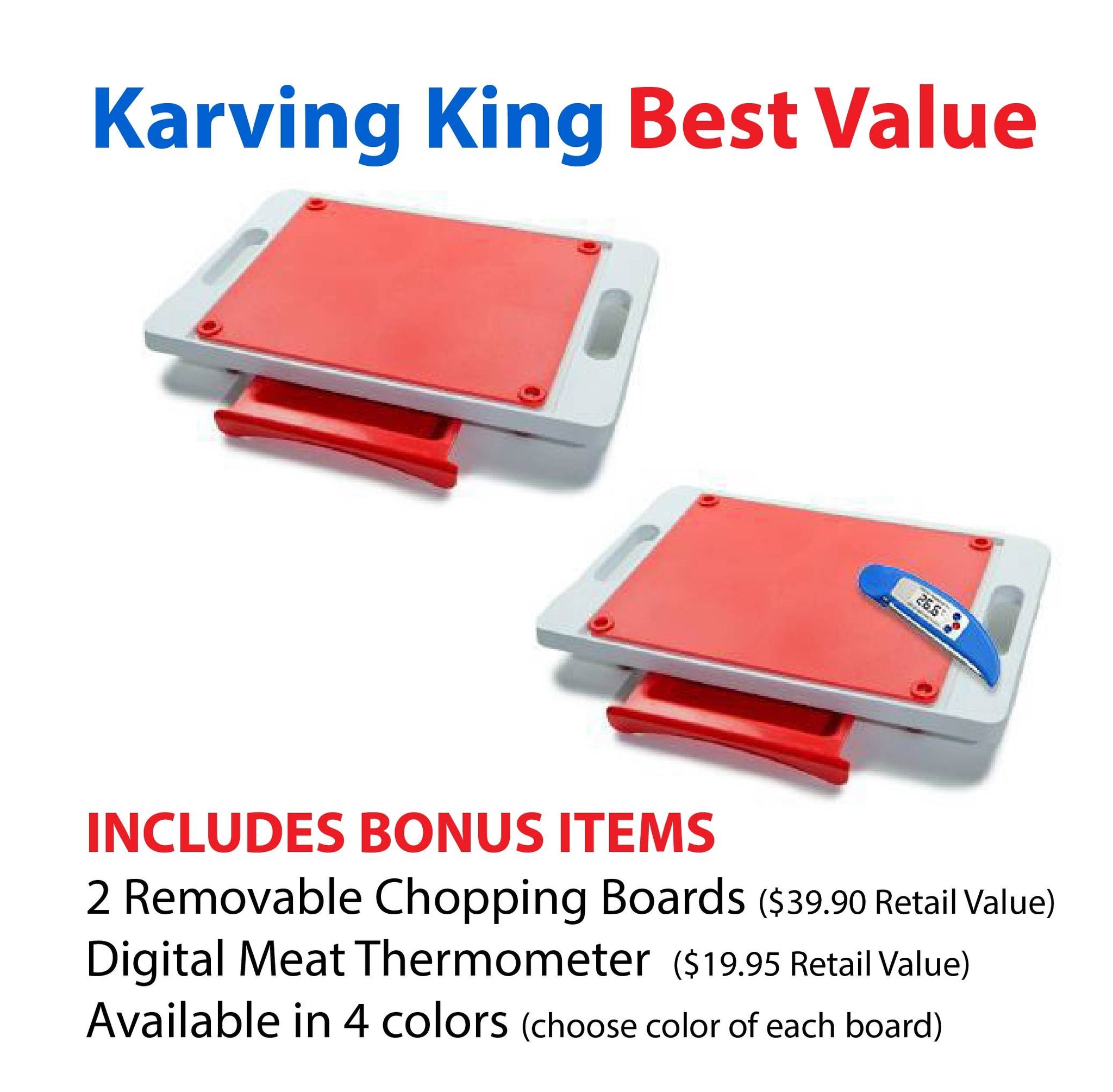 Set of 2 Dripless Cutting Boards 2 In 1 System With Digital Meat Thermometer