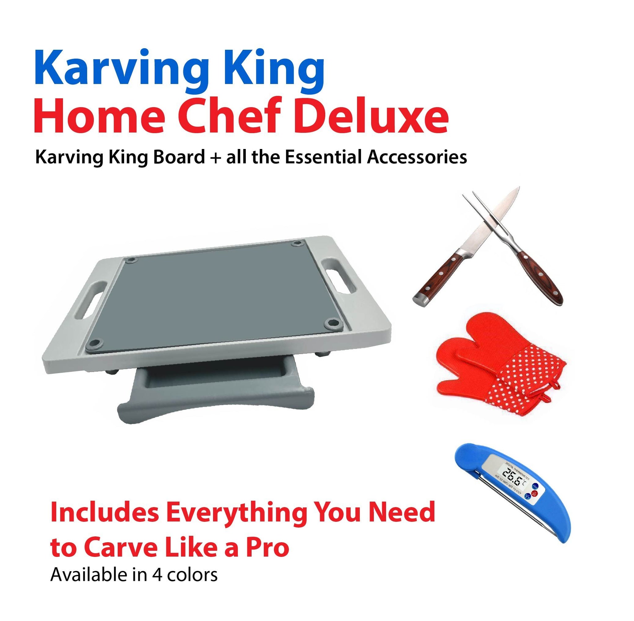 Dripless Cutting Board 2 In 1 System With Digital Meat Thermometer, Set Of 2 Silicone Oven Mitts, and Carving Set