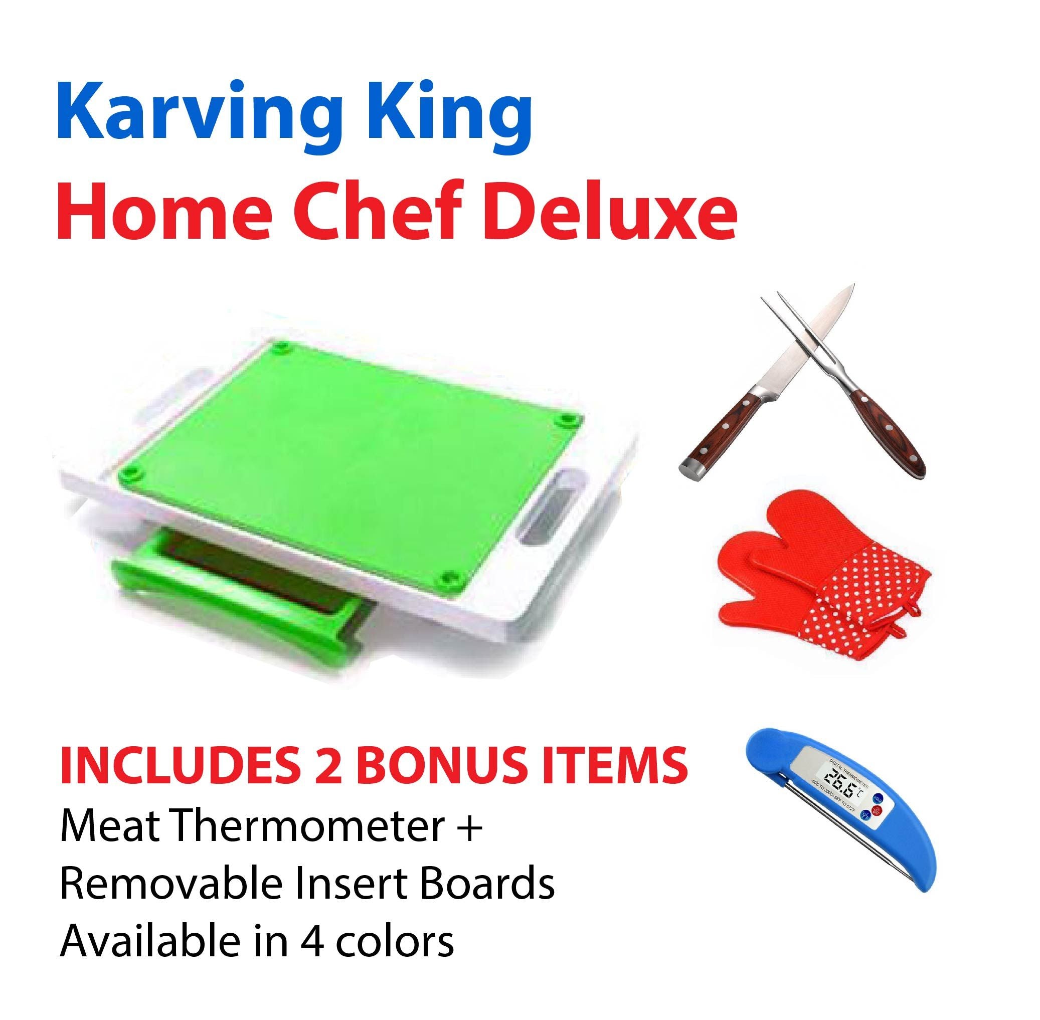Karving King XL Deluxe Meal Prep System With Digital Meat Thermometer And Set Of 2 Silicone Oven Mitts