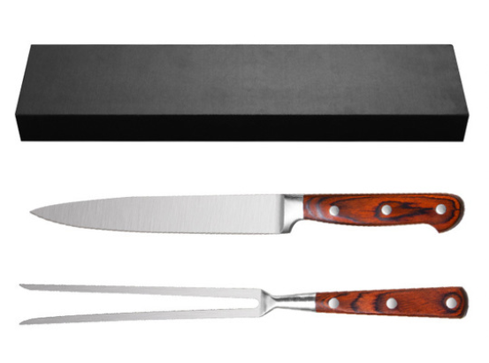 Stainless Steel Carving Knife and Fork Set With Wooden Handles