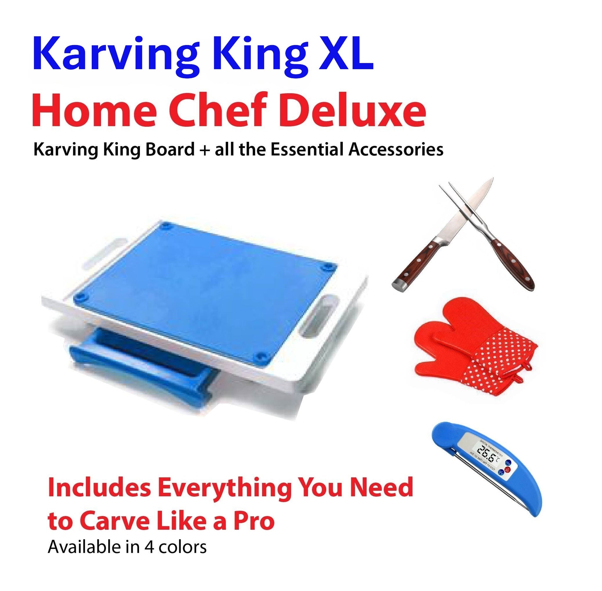 Karving King XL Deluxe Meal Prep System With Digital Meat Thermometer, Set Of 2 Silicone Oven Mitts, and Carving Set
