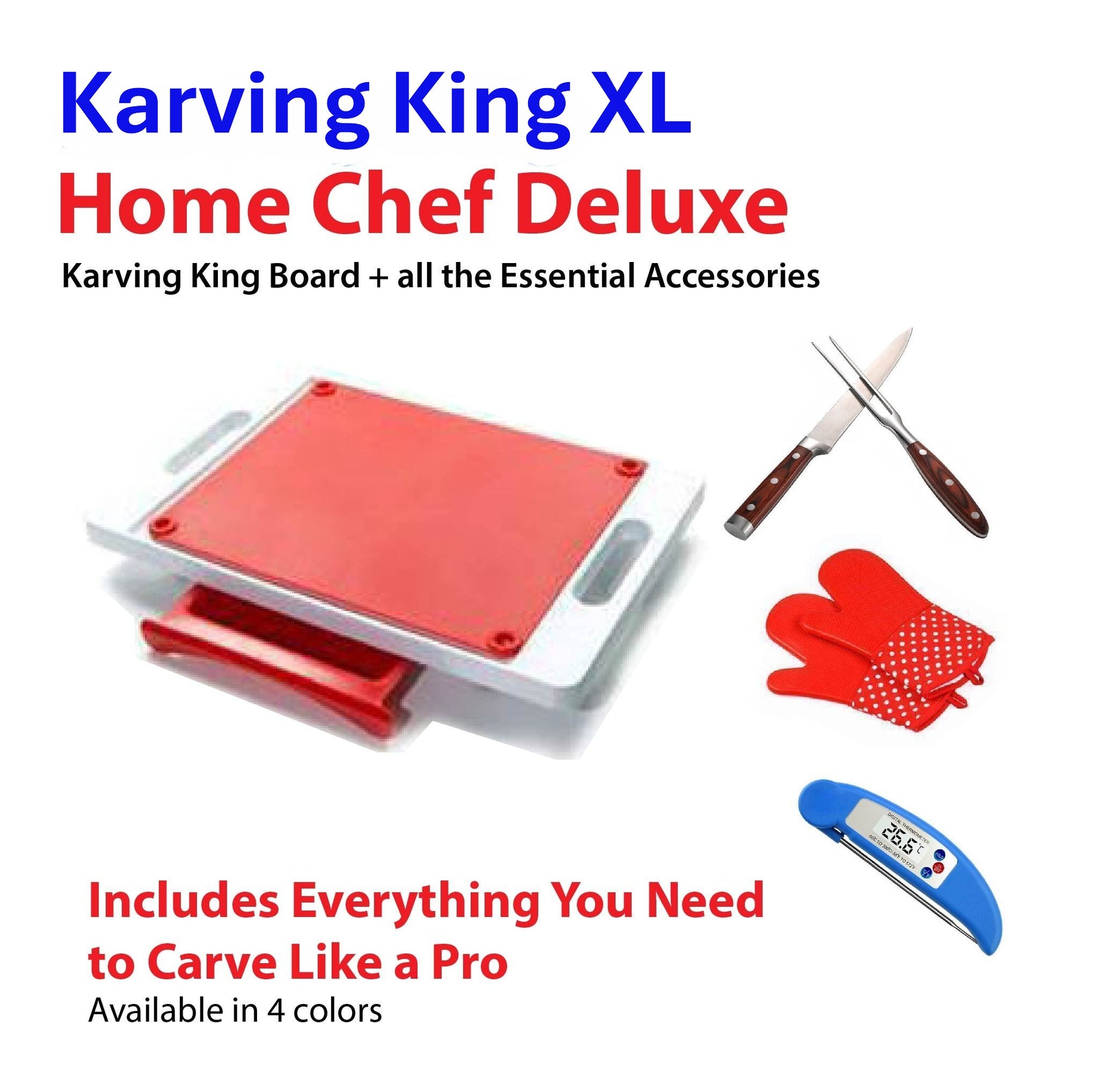 Karving King XL Deluxe Meal Prep System With Digital Meat Thermometer, Set Of 2 Silicone Oven Mitts, and Carving Set