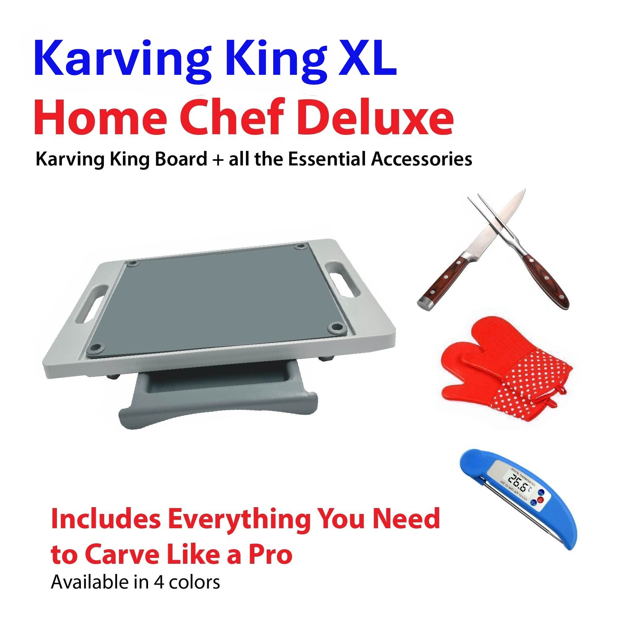 Karving King XL Deluxe Meal Prep System With Digital Meat Thermometer, Set Of 2 Silicone Oven Mitts, and Carving Set