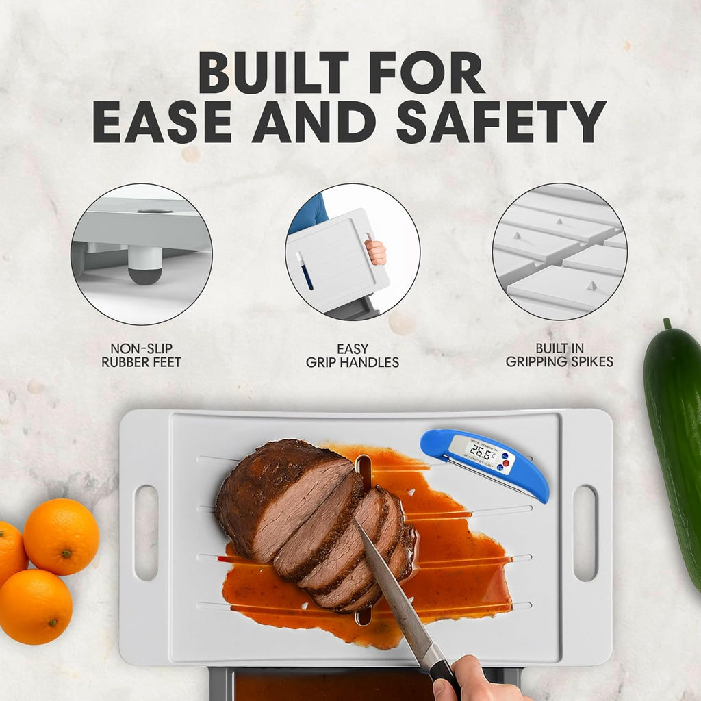 Karving King XL Deluxe Meal Prep System With Digital Meat Thermometer And Set Of 2 Silicone Oven Mitts