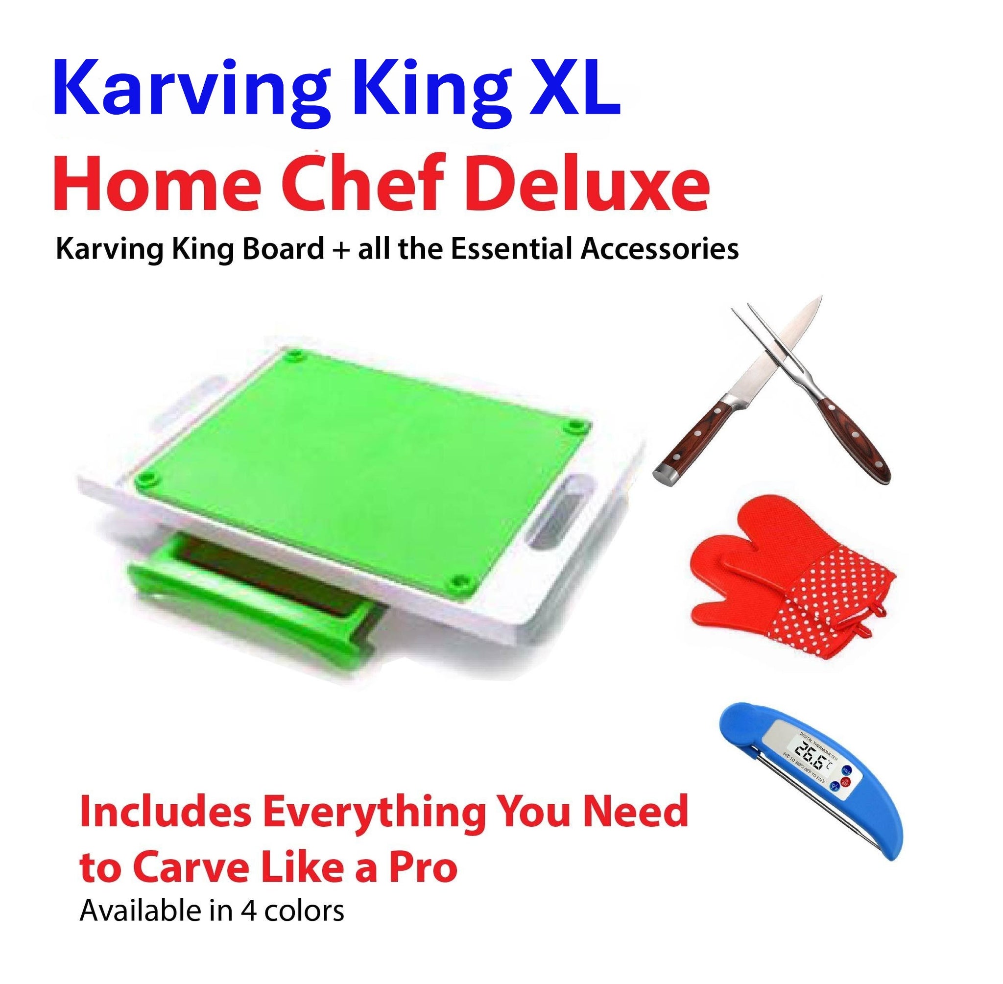 Karving King XL Deluxe Meal Prep System With Digital Meat Thermometer, Set Of 2 Silicone Oven Mitts, and Carving Set