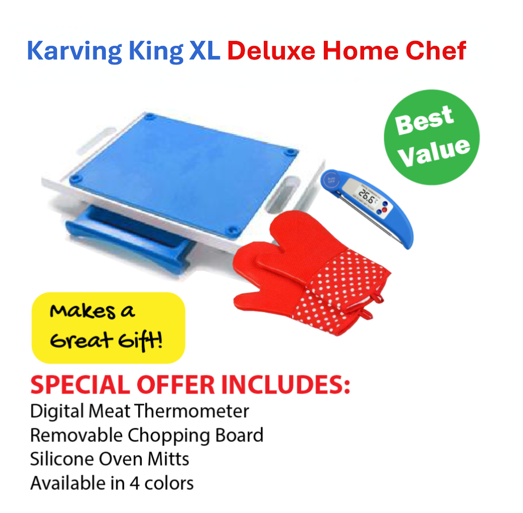 Karving King XL Deluxe Meal Prep System With Digital Meat Thermometer And Set Of 2 Silicone Oven Mitts