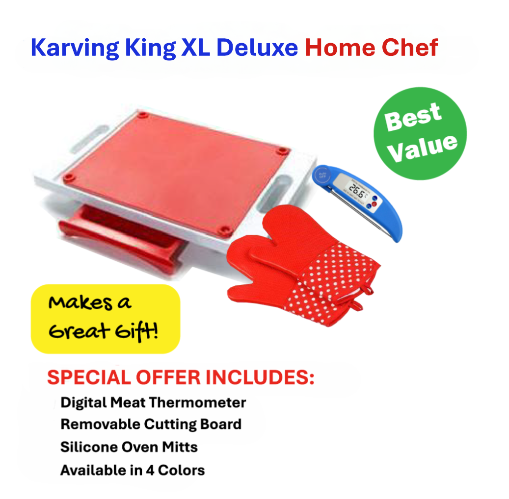 Karving King XL Deluxe Meal Prep System With Digital Meat Thermometer And Set Of 2 Silicone Oven Mitts