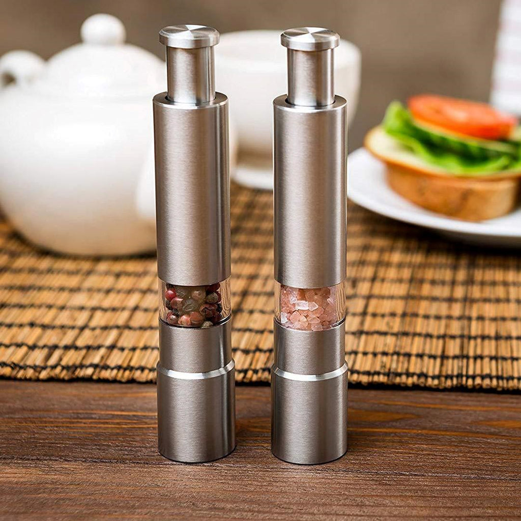 Set of Two Stainless Steel Salt and Pepper Grinders