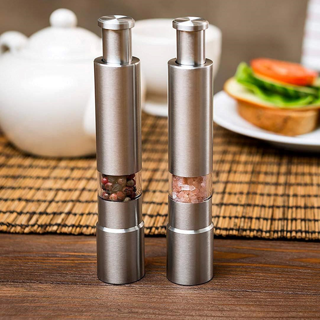 Set of Two Stainless Steel Salt and Pepper Grinders