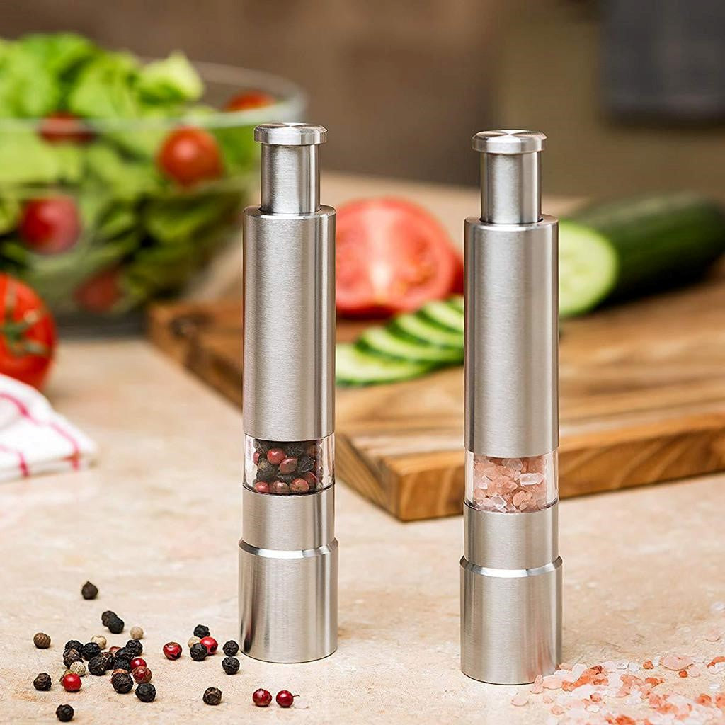 Set of Two Stainless Steel Salt and Pepper Grinders